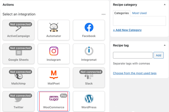 Entegrasyon Listesinden WooCommerce'i seçin